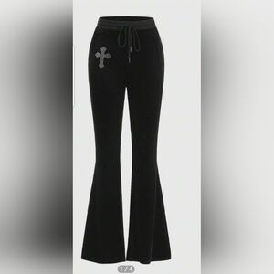 ROMWE Black Velvet Flair Joggers Size XL Cross Detail And Pockets New With Tags